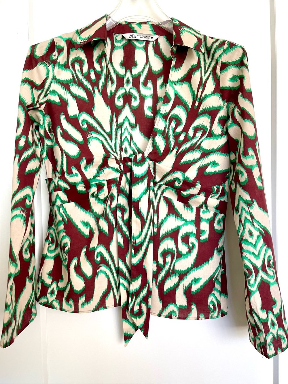 ZARA Selena Blouse LS Ikat Pattern Cotton Voile XS